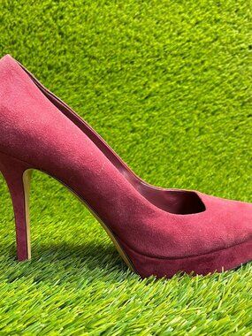 Gucci Suede Pumps Womens Size 9.5 Burgundy Classic Casual Platform Heels Shoes